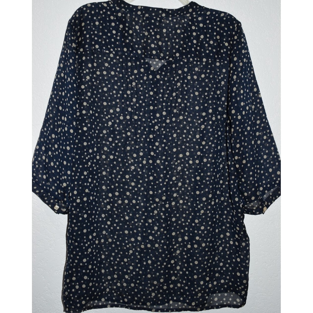 Maggie Barnes‎ Plus 0X Navy Dotted Top Semi Sheer Pintuck Henley Popover Boho